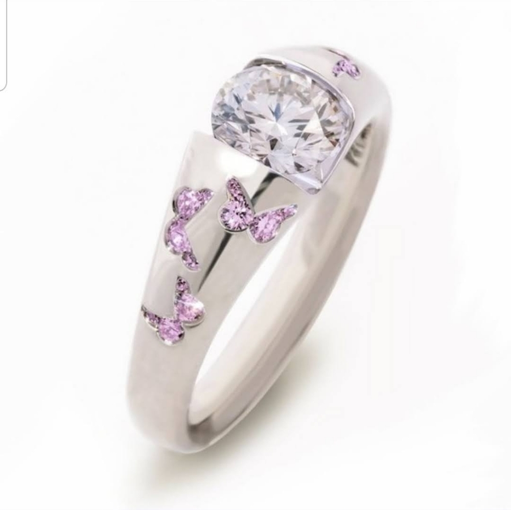Elegant Silver Butterfly Ring with Blue and Purple Accents sz 6.5